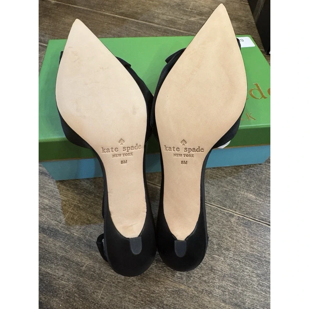 Kate Spade‎ New York BLACK GLITTER Women's Dahlia Kitten Heels Size 8 Satin